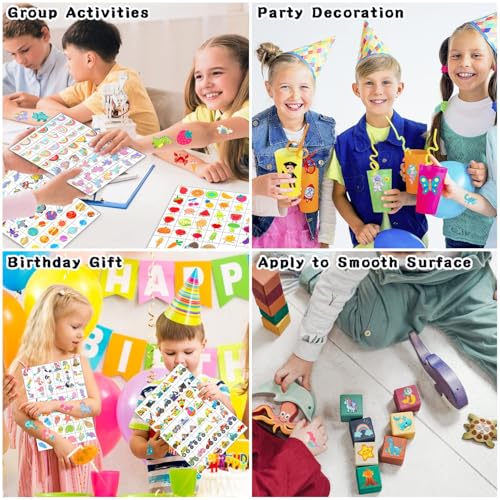 384 Temporary Tattoos for Kids - 8 Sheets Party Favors
