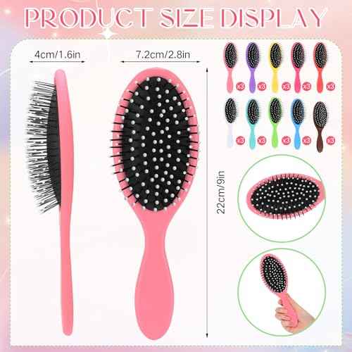 Suclain 30 Pieces Wet Hair Brushes for Women Travel Detangling Brush Soft Bristles with Cushion Base Drying Detangler Small Hair Brushes for Women, 10 Colors
