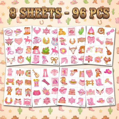 96 Cowgirl Temporary Tattoos for Kids - Western Party Favors
