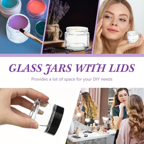 30 Pcs 2 oz Clear Glass Jars with Black Lids Leakproof Round Airtight Jars Empty Cosmetic Jars with Inner Liners Lid for Candle Making Storing Lotions Spice Powder Liquid Sample Makeup (Black,clear)