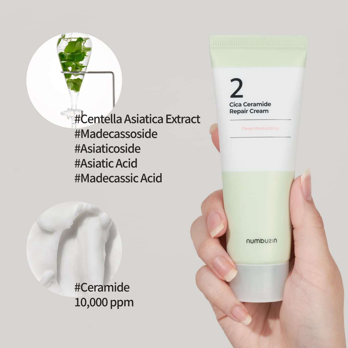 numbuzin No.2 Cica Ceramide Repair Cream | Facial Moisturizer, Strengthen Skin Barrier, Centella Asiatica, Real Ceramide, Butter Texture | Korean Skin Care for Face, 2.02 fl oz