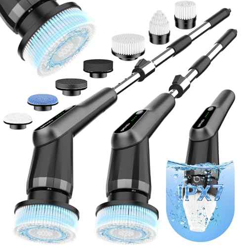 G2-Pro Electric Spin Scrubber - IPX7 Waterproof 10-in-1 Shower Cleaner Brush, Retractable Handle & 2-Speed for Bathroom, Bathtub, Kitchen, Tile Floors