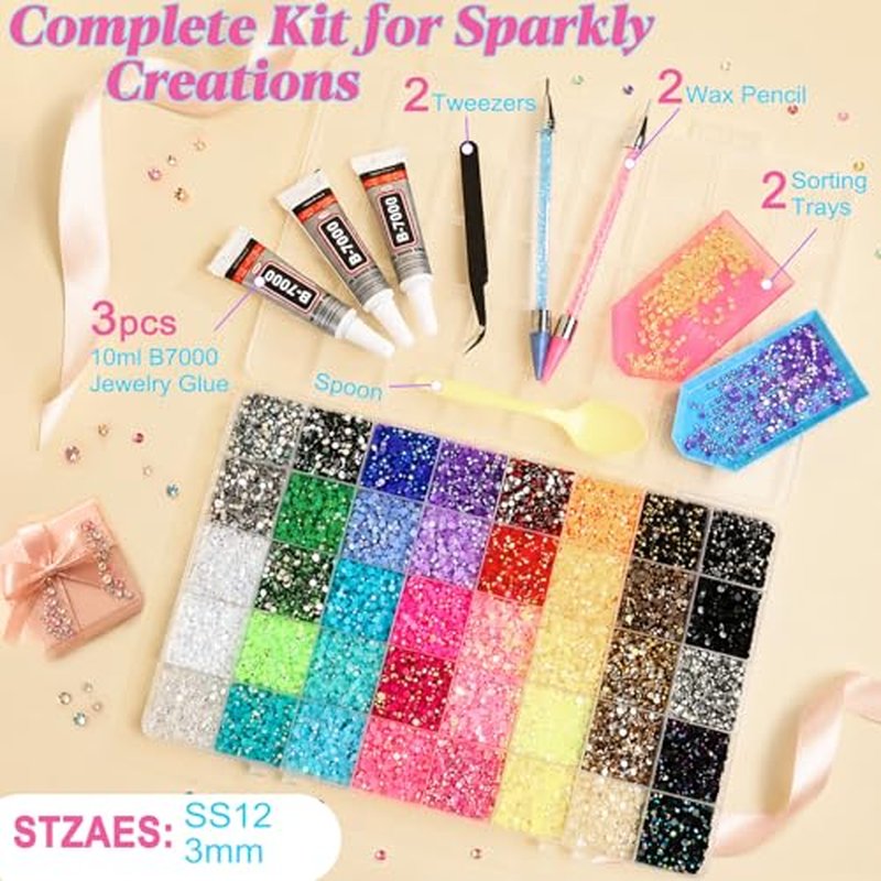 36000 Pcs Bedazzling Rhinestone Kit - 3mm Resin Gems in 40 Colors