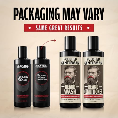 Polished Gentleman Beard Wash and Conditioner Set - Softens and Strengthens - Beard Shampoo with Growth Oil - Moisturizer & Beard Thickener - Tea Tree Unscented - Paraben-Free & Sulfate-Free (4oz)