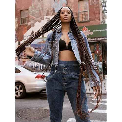 Janet Collection Nala Tress 3X EZ SPLIT Pre-Sectioned Pre-Stretched Braid Knotless Extremely light weight 36¡± Inch value pack (36¡±, COLOR #1B)