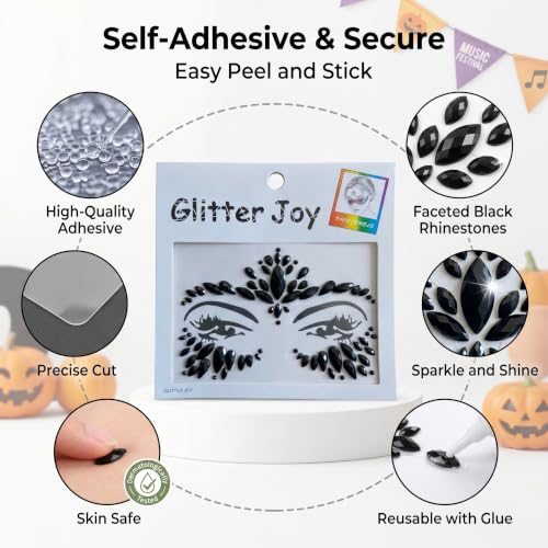 Kotbs Black Face Jewels 4-Pack Self-Adhesive Festival Gems