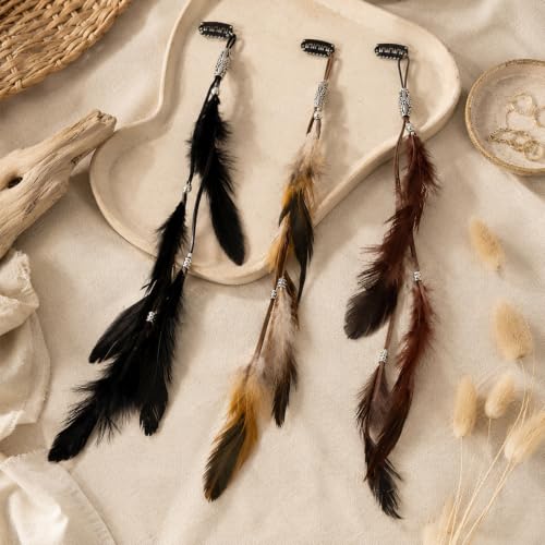 Feather Hair Clips, Boho Braided Extensions with Metal Buckle