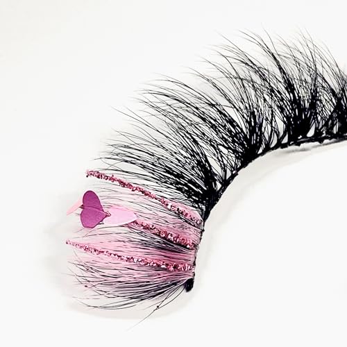 Wispy Dramatic Fluffy Strip Lashes - Pink Glitter Hearts