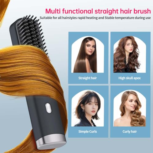 Cordless Hair Straightener Brush with LCD Display USB Rechargeable