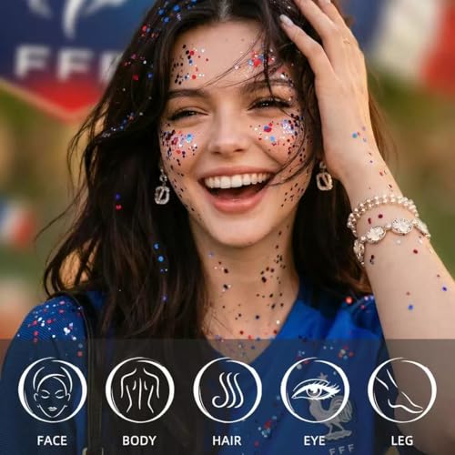4th of July Body Glitter Stick - Red White Blue Chunky Glitter, 2 Pack