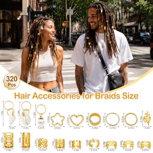 320pcs Gold Hair Jewelry Set for Braids, Locs & Dreadlocks