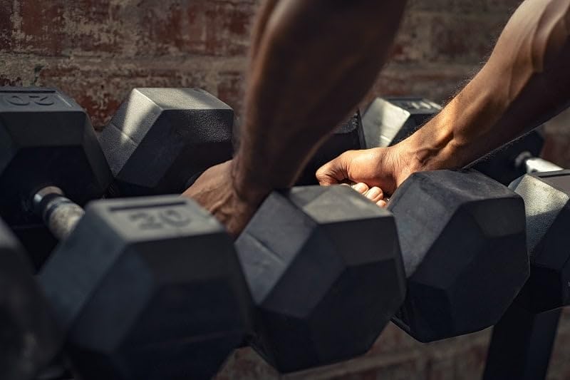 Signature Fitness Rubber Encased Hex Dumbbell, Black