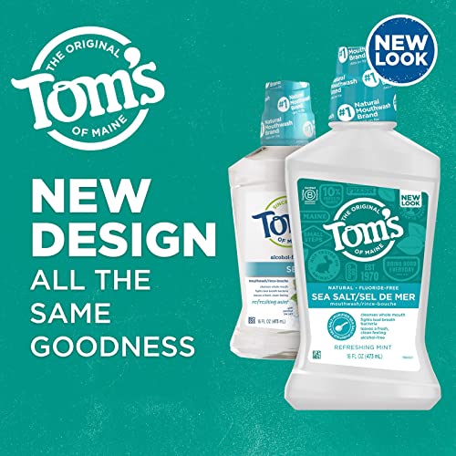 Tom's of Maine Sea Salt Fluoride Free Mouthwash, Mint, 3 Pack, 16 fl