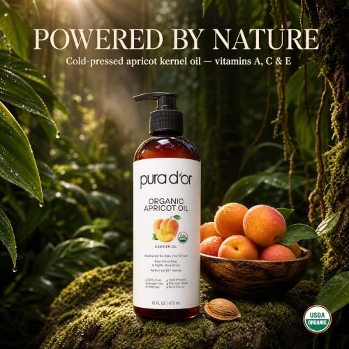 PURA D'OR Organic Apricot Kernel Oil 16oz – USDA Certified