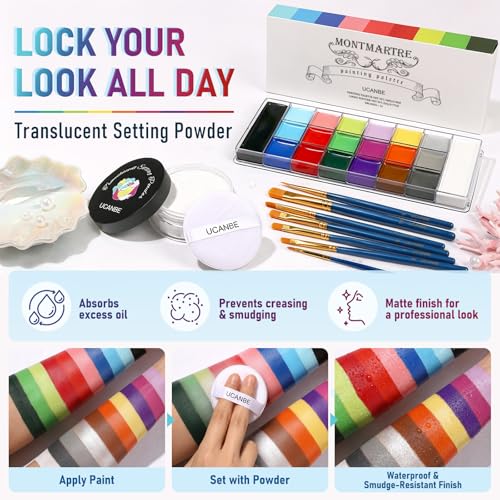 UCANBE 20-Color Face & Body Paint Kit with Brushes & Powder