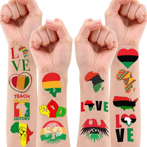 Africa Temporary Tattoos African American Party Decorations Favors Supplies Black History Themed Cute Stickers 10 Sheets 100 PCS Gifts for Baby Girls Boys Class School Carnival