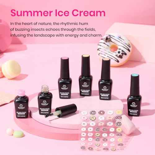 Beetles Gel Nail Polish Set, Orange Yellow Pink Turquoise Green Glitter Soak Off UV LED Gel Polish Summer Ice Cream Theme for DIY & Professional Manicure