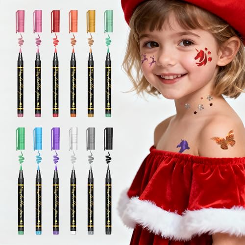 12pcs Tattoo Pen, Temporary Tattoo Maker for Kids, Safety Body Markers for Skin