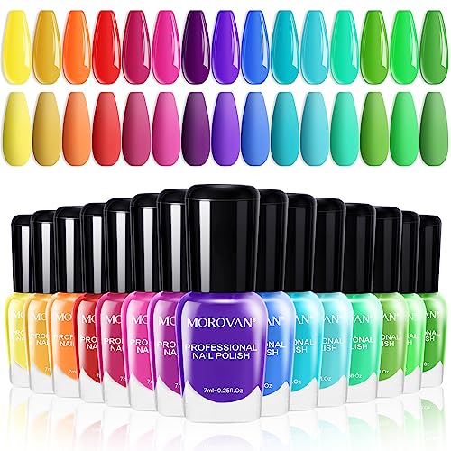 Morovan 15-Color Quick Dry Nail Polish Set - Glossy Rainbow Lacquer Kit