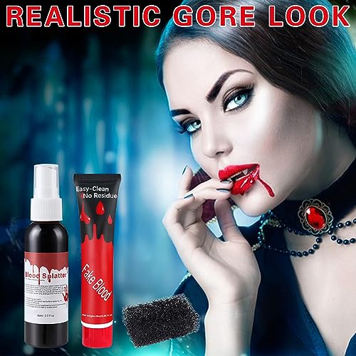 Fake Blood Spray & Gel Halloween Makeup Kit with Sponge