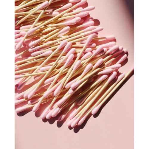 Mei Apothecary Premium Biodegradable Bamboo Cotton Swabs, Double-Tip Makeup Remover & Multi-Use Pink Cotton Buds, Pack of Multiple Pieces