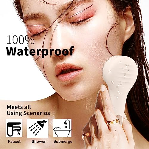 N?graCoola CLIE 2.0 Silicone Face Scrubber, Facial Cleansing Brush, Rechargeable, Waterproof Face Scrub Brush for Deep Cleansing, Exfoliating, Massage, with Eye Roller, for Women and Men - Oat