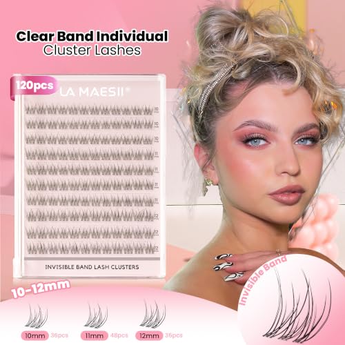 LA MAESII 120Pcs Clear Band Cluster Lashes 10-14mm Natural
