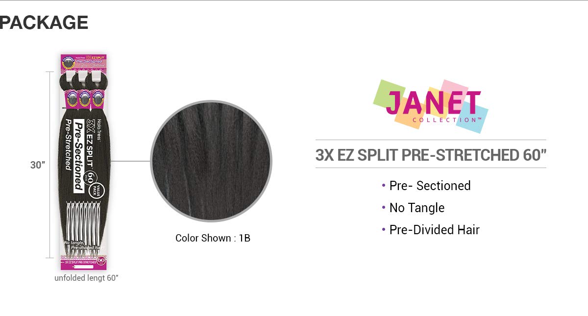 Janet Collection Braids Pre-Sectioed Nala Tress 3X EZ Split Pre-Stretched 60" (5-pack, 4)