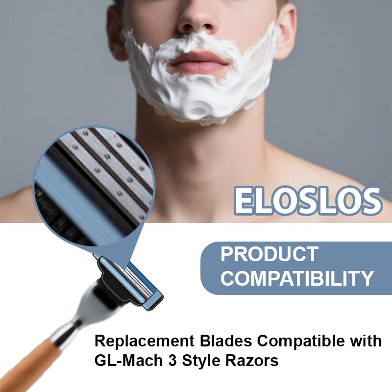 36 Replacement Blades for GL-Mach 3 Style Razors – Blue, Wet Shaving Refills