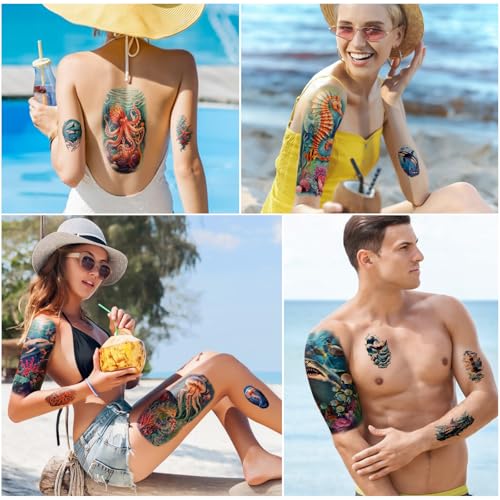 77 Sheets Temporary Tattoo Stickers - Ocean & Sea Life Design