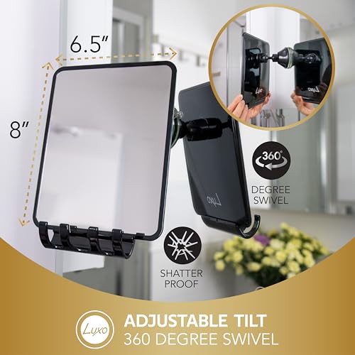 Luxo Fogless Shower Mirror with Razor Holder, Black