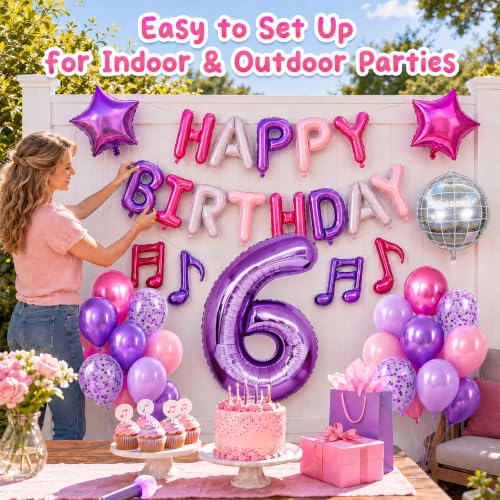 Kpop Music Birthday Balloon Set - Pink Purple 6th Birthday Decorations