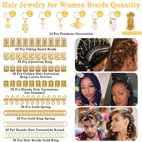 259 Pcs Gold Hair Jewelry Set for Dreadlocks & Braids
