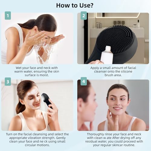 Electric Silicone Facial Brushes for Cleaning and Exfoliating,Electric Face Scrubber with Waterproof and Rechargeable Facial Skin Care for Women and Men£¨Black£©