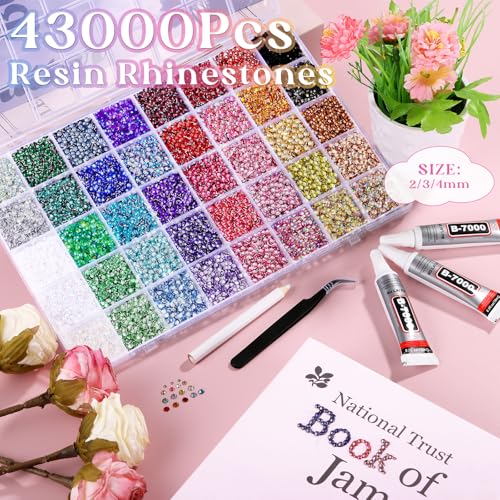 Zefy 43000 Rhinestones Bedazzling Kit, 40 Colors 2/3/4mm with Glue