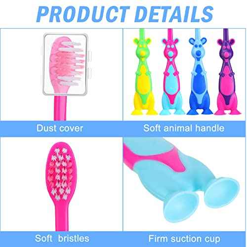 Gerrii Kids Toothbrushes Bulk Soft Lovely Little Kangaroo with Covers Suction Cup Individually Wrapped for Children Toddler Home School Camp Daycare Travel (50 Pcs)