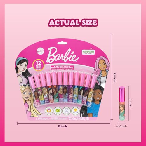 Barbie 12-Piece Plant-Based Lip Gloss Set for Girls