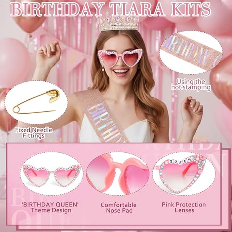 Birthday Decorations Set for Women - Sash, Crown & Sunglasses