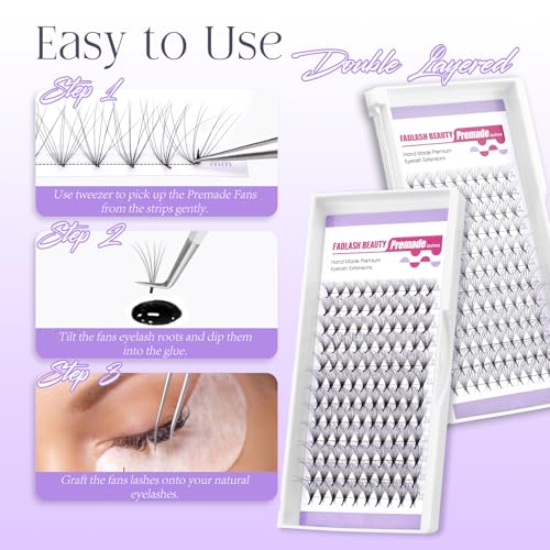 Premade Lash Fans Double Layers 0.07 D Curl Volume Pre Made Fans Eyelash Extensions 10D Thickness Fluffy Premade Easy Fan Lashes (10D-0.07D-9mm)