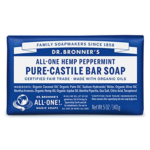 Dr. Bronner¡¯s - Pure-Castile Bar Soap (Peppermint, 5 ounce, 8-Pack) - Made with Organic Oils, For Face, Body and Hair, Gentle and Moisturizing, Biodegradable, Vegan, Cruelty-free, Non-GMO