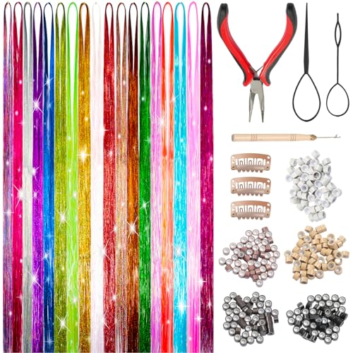 Hair Tinsel Kit, 18 Colors 7800 Strands with Tools