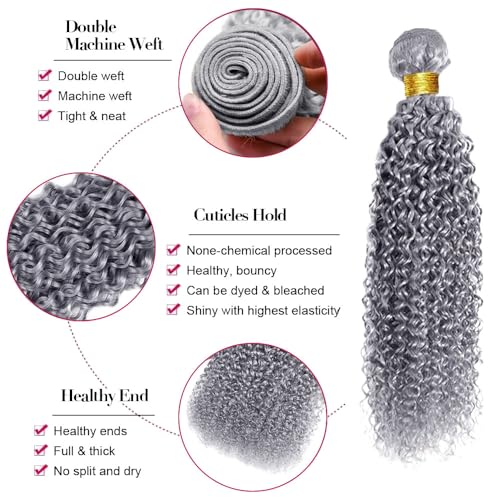 Silver Grey Curly Human Hair Bundles 3Pcs 26 28 30 Inch