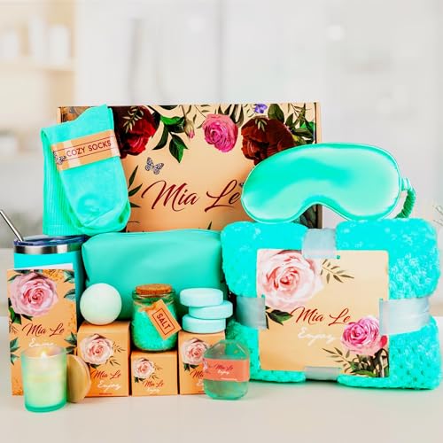 Luxury Spa Gift Basket Set ? 16 Pcs Bath Set with Bath Bombs, Body Lotion, Shower Gel & More ? Relaxing Gifts for Women & Men ? Perfect for Birthday, Christmas, Thank You & Bridal Shower(Turquoise)