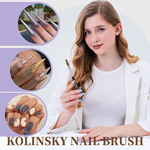 Shine Chance Acrylic Nail Art Brush Size 16, 100% Pure Kolinsky Hair Oval Nail Brush for Acrylic Application, Professional Nail Extension Manicure Tool Striping Nail Drawing Pen for DIY Home Salon