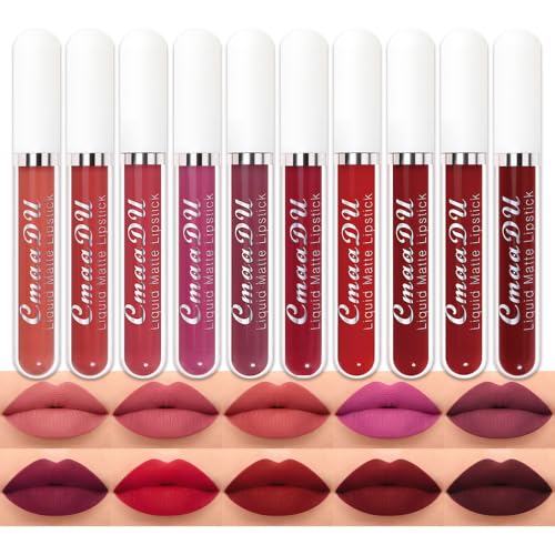 evpct 10-Piece Matte Liquid Lipstick Set, Waterproof Long-Lasting