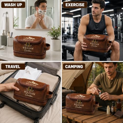 Custom Engraved Leather Dopp Kit for Men | Personalized Toiletry Bag