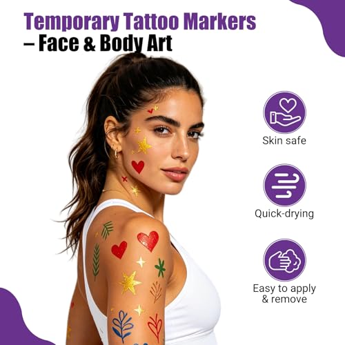 Joyeee 15-Color Temporary Tattoo Markers with 162 Stencils
