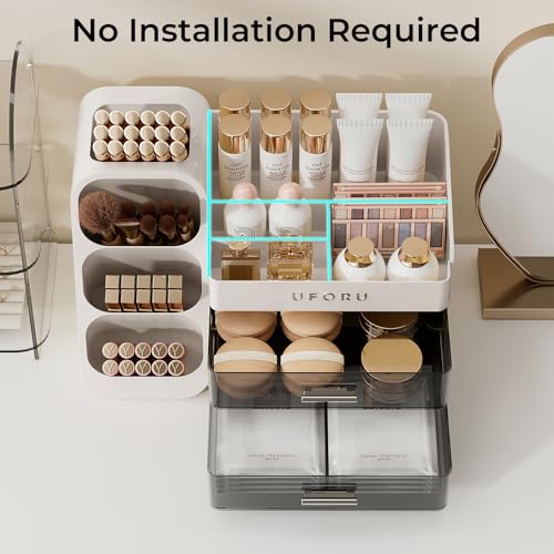 UFORU Makeup Organizer Countertop with 2 Drawers & Brush Holder