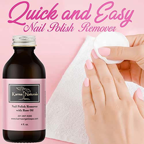 Karma Organic Nail Polish Remover Bundle - Natural Soybean Tea Tree Oil & Rose Oil Nail Polish Remover (4FL-OZ) with Cotton Ball