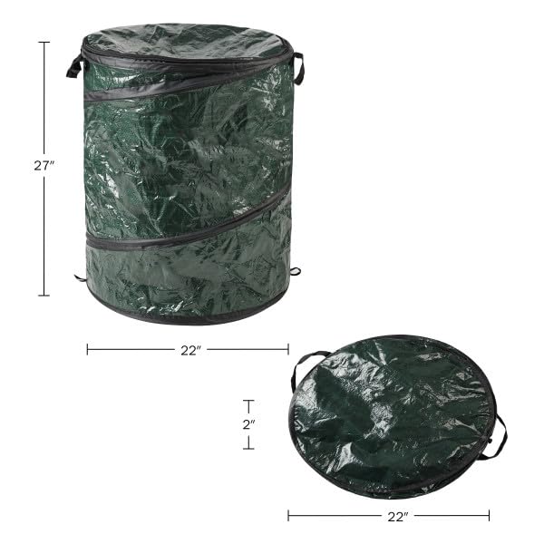 Wakeman Collapsible Trash Can 2-Pack - Pop Up 44-Gallon Outdoor Garbage Cans with Zippered Lids - Recycle Bins for Camping or Parties (Green)